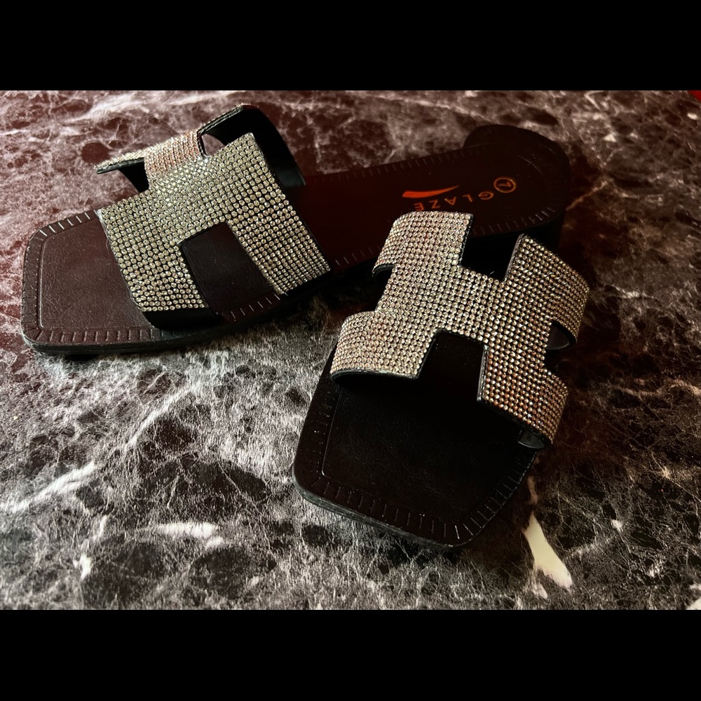 Women Crystal Bling Rhinestone Flat Sandals